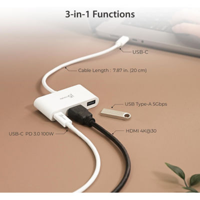 J5Create Jca379Ew Usb-C To Hdmi & Usb Type-A With Pd (Eco) White 3