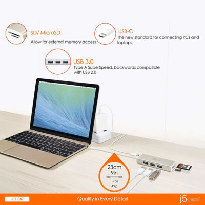 J5Create JCH347 USB-C 3.1集线器和读卡器 4