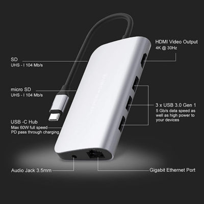 Hyperdrive Hd30F Power 9-In-1 Usb-C Hub Silver 7