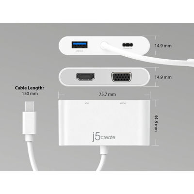 J5Create Jca175 Usb-C To Vga+Hdmi+Usb3+Pd Adapter 2