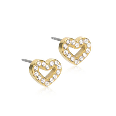 Blomdahl Hypoallergenic Jewellery Gold Titanium Brilliance Heart Hollow Earring 8mm Crystal 1