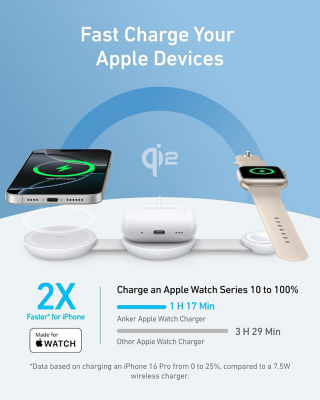 Anker MagGo 3-in-1 Foldable Charging Pad 15W Qi2 Wireless Charger B25M8 6