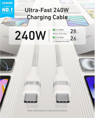 Anker USB-C to USB-C Cable 240W Upcycled-Braided 0.9m (3 ft) Cable A82E2 2