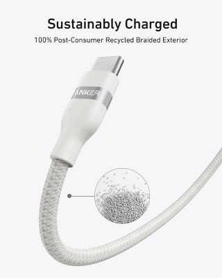 Anker USB-C to USB-C Cable 240W Upcycled-Braided 0.9m (3 ft) Cable A82E2 5