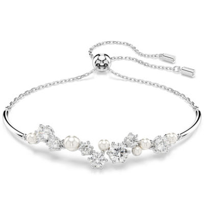 Buy Constella bangle, Crystal pearl, Round cuts, White, Rhodium