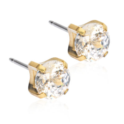 Blomdahl Hypoallergenic Jewellery Gold Titanium Tiffany Earrings 7mm, CZ Warm Shimmer 1
