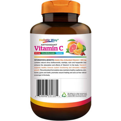 Holistic Way [两瓶装] Holistic Way 抗氧化维生素 C 500毫克 + 生物类黄酮 — 纯素 (每瓶 60 粒片剂) 3