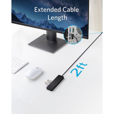 Anker Ultra Slim 4-Port USB 3.0 Data Hub 2ft Extended Cable A7516 7