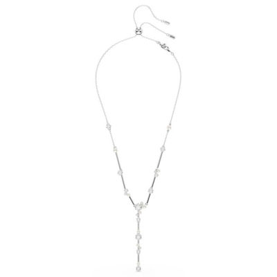 SWAROVSKI Constella Y形项链, 仿水晶仿珍珠，圆形切割, 白色, 镀铑 1