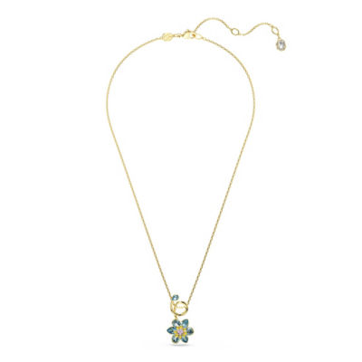 SWAROVSKI Idyllia 链坠, 混合切割, 花朵, 蓝色, 镀金色调 1