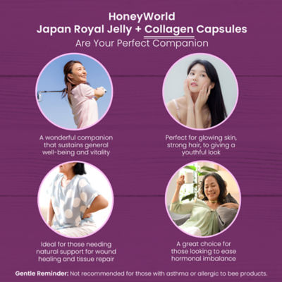 HONEYWORLD Japanese Royal Jelly + Collagen Capsules, 180s 5