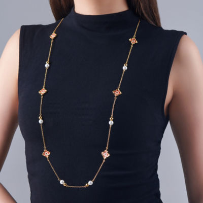 Rare Bird Collection Peranakan Floral Pearl Charm Long Necklace-Rosy Pink 4