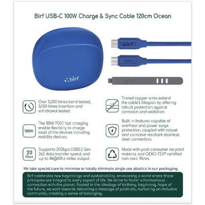 Birf Cable USB-C to C 100W Charge & Sync 120cm 2