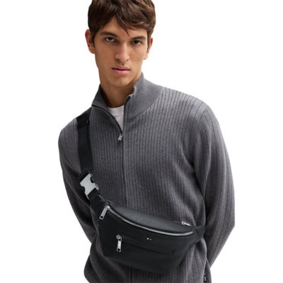BOSS Signature-Stripe Belt Bag In Faux Leather 5