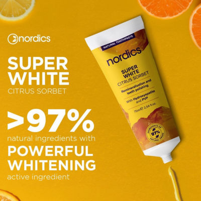 Nordics Natural Toothpaste Super White Citrus Sorbert with Hydroxyapatite 75ml 3