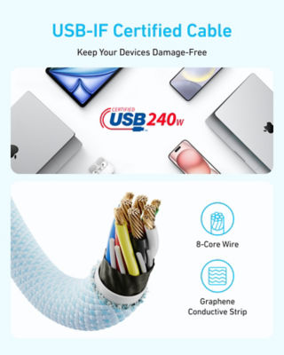 Anker Zolo USB C to USB C Cable 240W Braided Fast Charging 0.9m (3 ft) Cable A8060 6