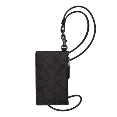Buy COACH Zip Lanyard Card Case In Signature Canvas Charcoal/Black