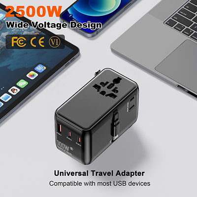  77digi 77digi 100W 3 Type-C + 2 USB Universal Travel Adapter with Cable (1007FVW) 3