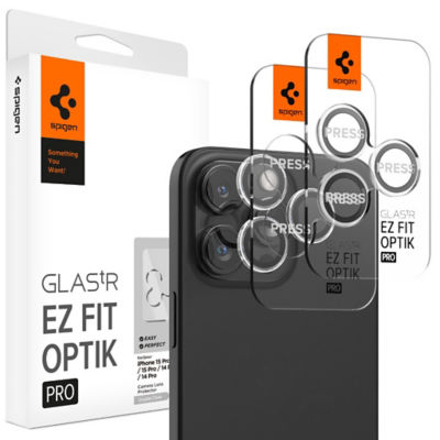 Spigen [2 Pack] iPhone 16 Pro Max / 16 Pro / 15 Pro Max / 15 Pro / 14 Pro Max / 14 Pro Camera Lens Protector EZ Fit Optik Pro 1