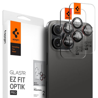 Spigen [2 Pack] iPhone 16 Pro Max / 16 Pro / 15 Pro Max / 15 Pro / 14 Pro Max / 14 Pro Camera Lens Protector EZ Fit Optik Pro 1