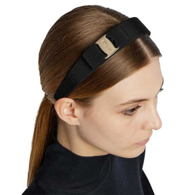 FERRAGAMO Vara Bow Wide Headband Black/Gold 572738 3