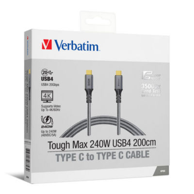 Verbatim 120cm Tough Max USB 4.0 20Gbps PD 3.1 240W C to C Cable 8