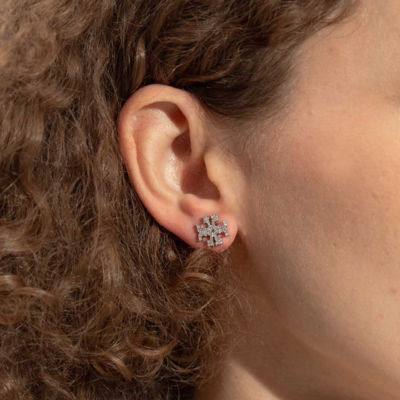 TORY BURCH Kira Pave Crystal T Logo Stud Earring Silver 158535 4