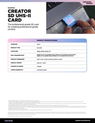 SanDisk Creator Series | Creator SD UHS-II Card 280MB/s 4