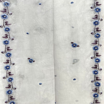 Kashkha Pure Silk Grey Wide Scarf with Floral Machine Embroidery 3