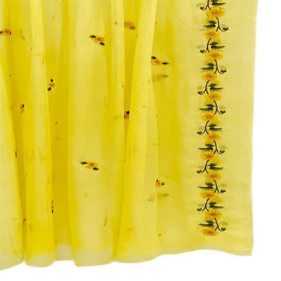 Kashkha Pure Silk Yellow Wide Scarf with Floral Machine Embroidery 3