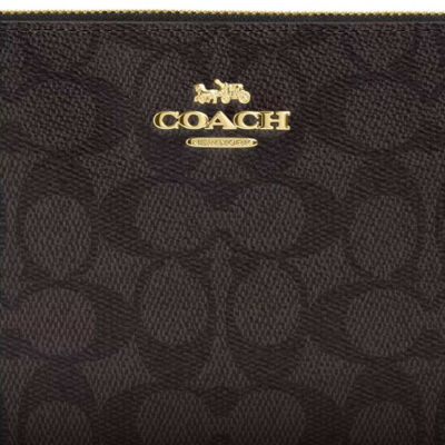 COACH Large Corner Zip Wristlet In Signature Canvas Walnut/Black CZ277 3