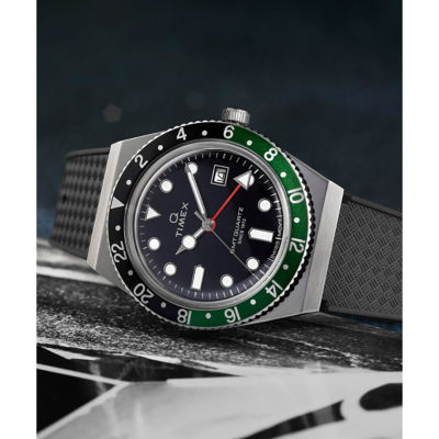 Timex Q Timex® GMT 38mm Synthetic Rubber Strap Watch - Black/Green (TW2W57500) 6