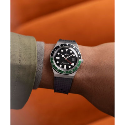 Timex Q Timex® GMT 38mm Synthetic Rubber Strap Watch - Black/Green (TW2W57500) 7