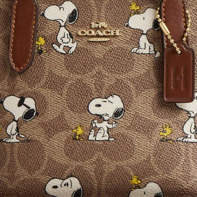COACH Coach X Peanuts City Mini Tote Bag In Signature Canvas With Snoopy Print Tan/Brown Multi CBS83 4