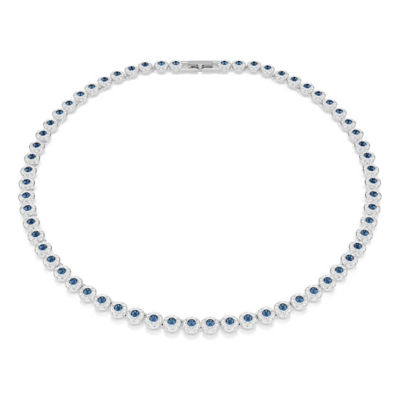 SWAROVSKI Una Angelic Tennis 项链, 圆形切割, 蓝色, 镀铑 1