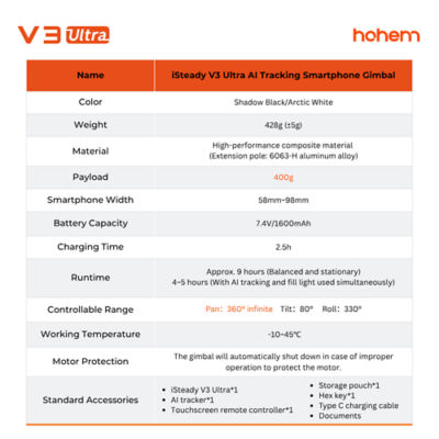 Hohem iSteady V3 Ultra 3-Axis AI Phone Gimbal with Detachable Remote 9