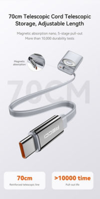 Recci 3C Power Bank 20000mAh PD 65W Retractable USB C Cable RPB-P72 6
