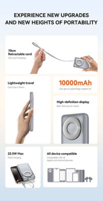 Recci 10000mAh 22.5W USB-C Retractable Cable 3C Power Bank RPB-P58 5