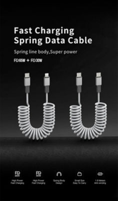 Recci USB C to C Cable PD 65W Spring Coil Cable RS25CC 4