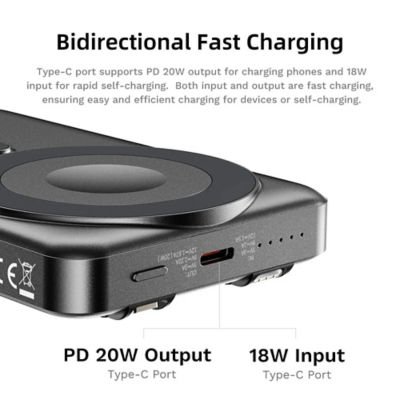 ROCK P50 5in1 PD20W Magnetic Holder Power Bank with Cables (10000mAh) 5