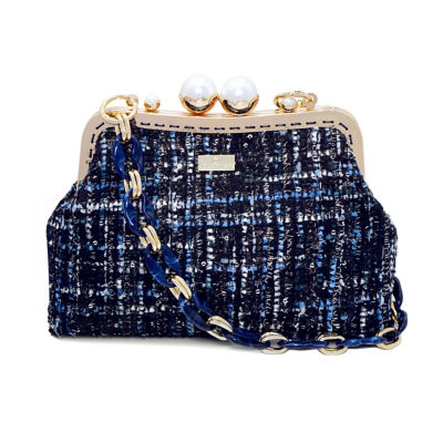 COCOONESE Acrylic Chain Tweed Shoulder Bag (Blue) 1