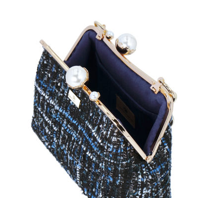 COCOONESE Acrylic Chain Tweed Shoulder Bag (Blue) 4
