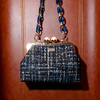 COCOONESE Acrylic Chain Tweed Shoulder Bag (Blue) 6