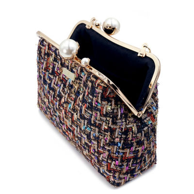 COCOONESE Acrylic Chain Tweed Shoulder Bag (Black) 3