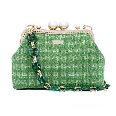 COCOONESE Acrylic Chain Tweed Shoulder Bag (Green) 1