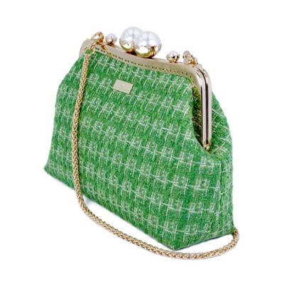COCOONESE Acrylic Chain Tweed Shoulder Bag (Green) 2