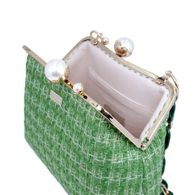 COCOONESE Acrylic Chain Tweed Shoulder Bag (Green) 3