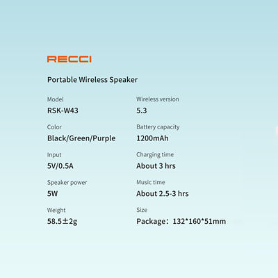 Recci Mini Bluetooth Portable Wireless Speaker RSK-W43 7