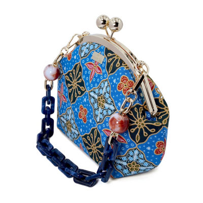 COCOONESE Acrylic Chain Handle Clasp Sling Bag - Jlamprang (Blue) 3