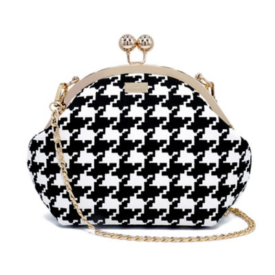 COCOONESE Acrylic Chain Handle Clasp Sling Bag - Houndstooth Check (Black) 3